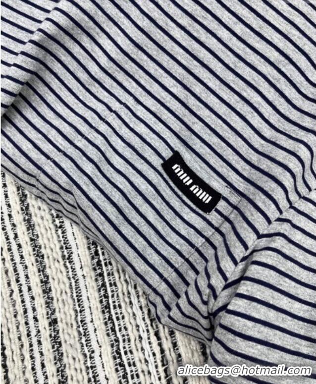 Buy New Cheap Miu Miu Cotton Long T-Shirt MM101415 Grey/Blue 2025