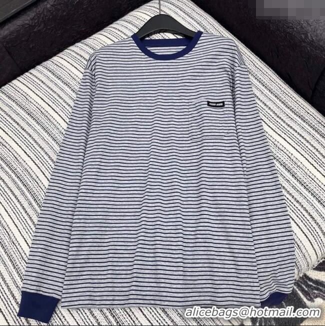 Buy New Cheap Miu Miu Cotton Long T-Shirt MM101415 Grey/Blue 2025