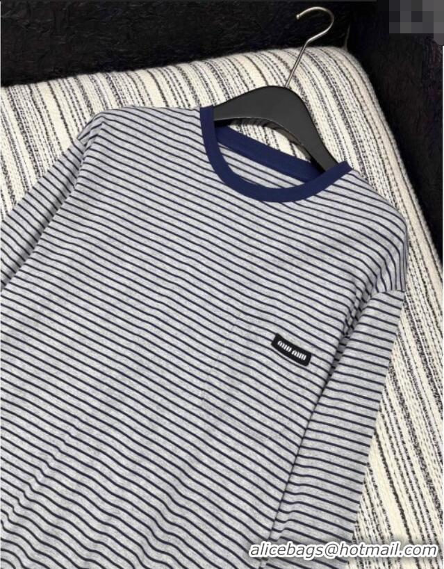 Buy New Cheap Miu Miu Cotton Long T-Shirt MM101415 Grey/Blue 2025