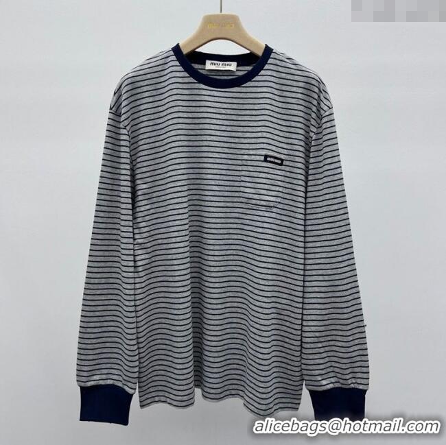Top Grade Miu Miu Cotton Long T-Shirt MM101415 Grey/Black 2025