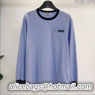 Spot Bulk Miu Miu Cotton Long T-Shirt MM101415 Blue/White 2025