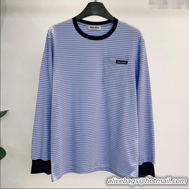 Spot Bulk Miu Miu Cotton Long T-Shirt MM101415 Blue/White 2025