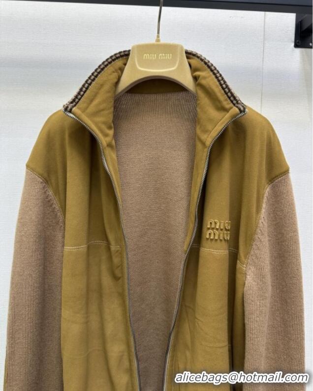 Modern Discount Miu Miu Lamb Leather Suede and Knit Jacket MM101419 Brown/Yellow 2025