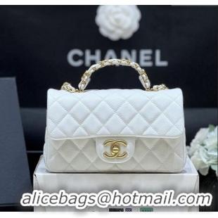 Market Sells Chanel Mini Flap Bag with Top Handle in Grained Shiny Calfskin AS5701 White 2025 Top Quality