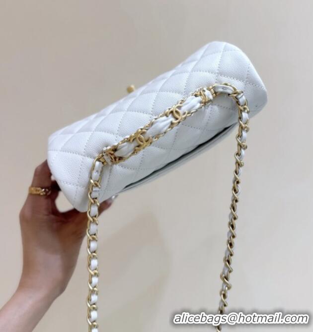 Market Sells Chanel Mini Flap Bag with Top Handle in Grained Shiny Calfskin AS5701 White 2025 Top Quality