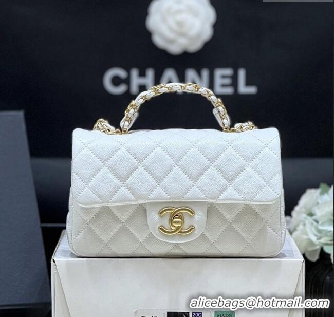 Market Sells Chanel Mini Flap Bag with Top Handle in Grained Shiny Calfskin AS5701 White 2025 Top Quality