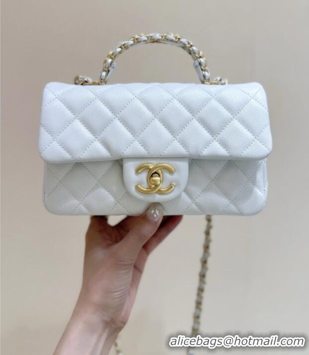 Market Sells Chanel Mini Flap Bag with Top Handle in Grained Shiny Calfskin AS5701 White 2025 Top Quality