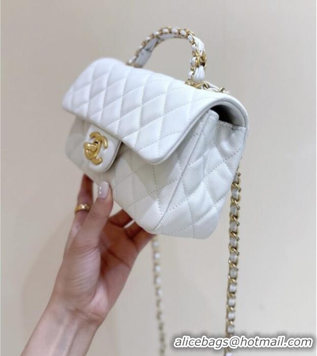Market Sells Chanel Mini Flap Bag with Top Handle in Grained Shiny Calfskin AS5701 White 2025 Top Quality