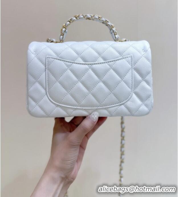 Market Sells Chanel Mini Flap Bag with Top Handle in Grained Shiny Calfskin AS5701 White 2025 Top Quality
