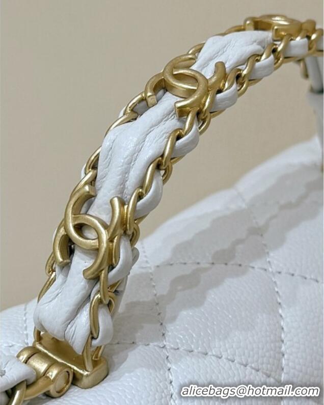 Market Sells Chanel Mini Flap Bag with Top Handle in Grained Shiny Calfskin AS5701 White 2025 Top Quality