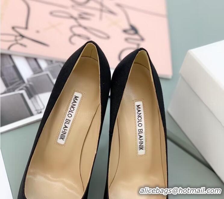 ​High Quality Manolo Blahnik Hangisi Satin Pumps 7cm with Silver Buckle 1225019 Black