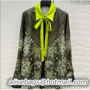 Super Quality Gucci Silk Shirt GG101501 Green 2025