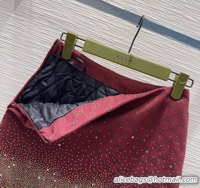 Grade Design Gucci GG and Cotton Padded Mini Skirt with Strass 1015 Red 2025