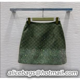 Best Quality Gucci GG and Cotton Padded Mini Skirt with Strass 1015 Green 2025
