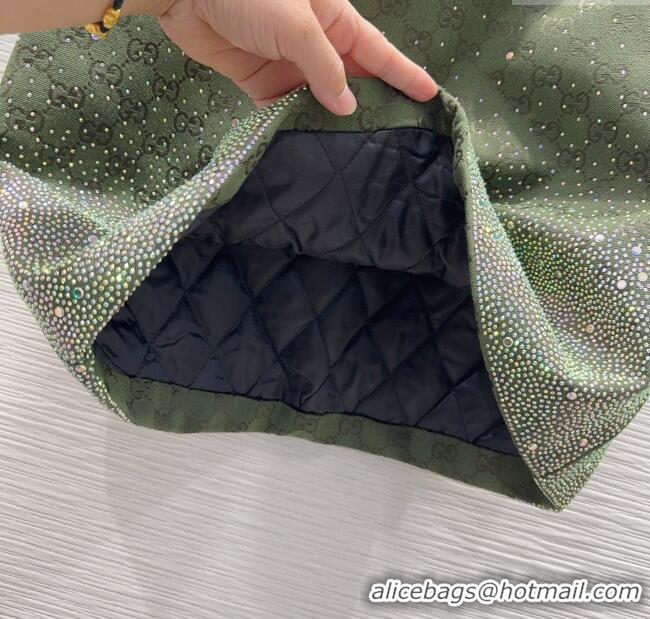 Best Quality Gucci GG and Cotton Padded Mini Skirt with Strass 1015 Green 2025