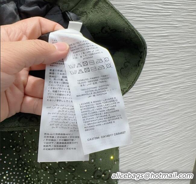 Best Quality Gucci GG and Cotton Padded Mini Skirt with Strass 1015 Green 2025