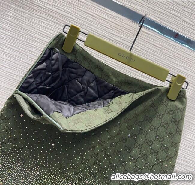 Best Quality Gucci GG and Cotton Padded Mini Skirt with Strass 1015 Green 2025