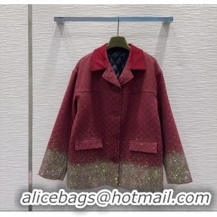Super Quality Gucci GG and Cotton Padded Jacket with Strass 1015 Red 2025