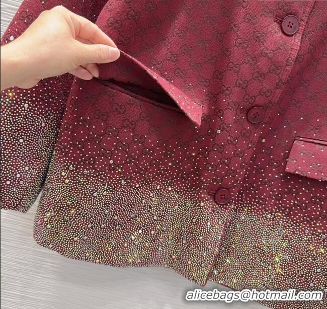 Super Quality Gucci GG and Cotton Padded Jacket with Strass 1015 Red 2025
