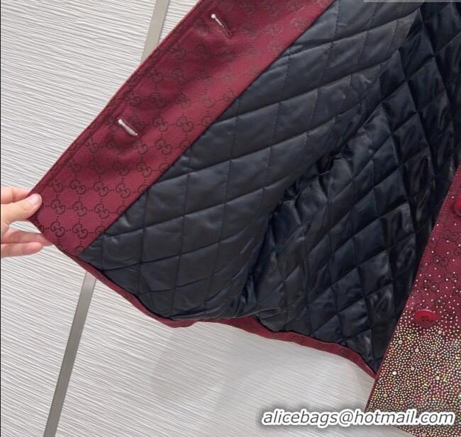 Super Quality Gucci GG and Cotton Padded Jacket with Strass 1015 Red 2025
