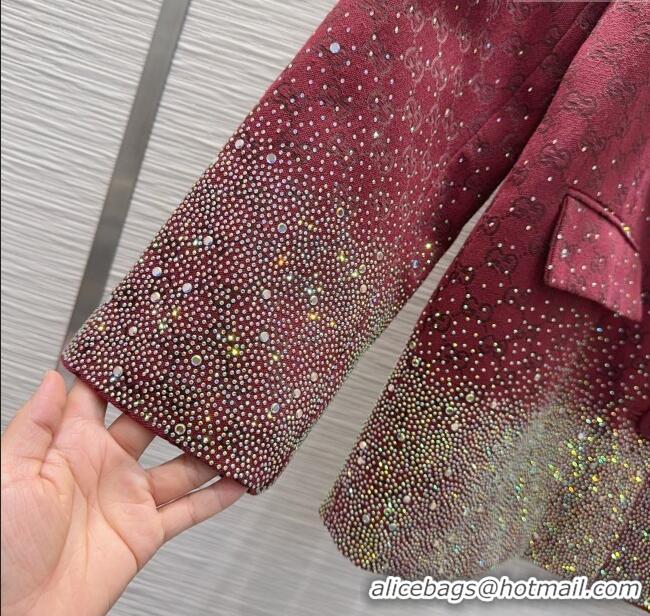 Super Quality Gucci GG and Cotton Padded Jacket with Strass 1015 Red 2025