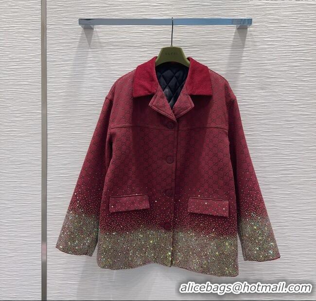 Super Quality Gucci GG and Cotton Padded Jacket with Strass 1015 Red 2025