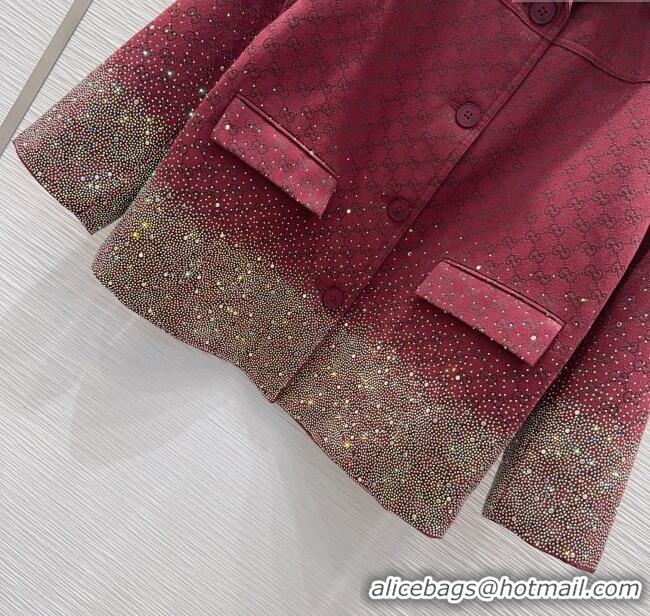 Super Quality Gucci GG and Cotton Padded Jacket with Strass 1015 Red 2025