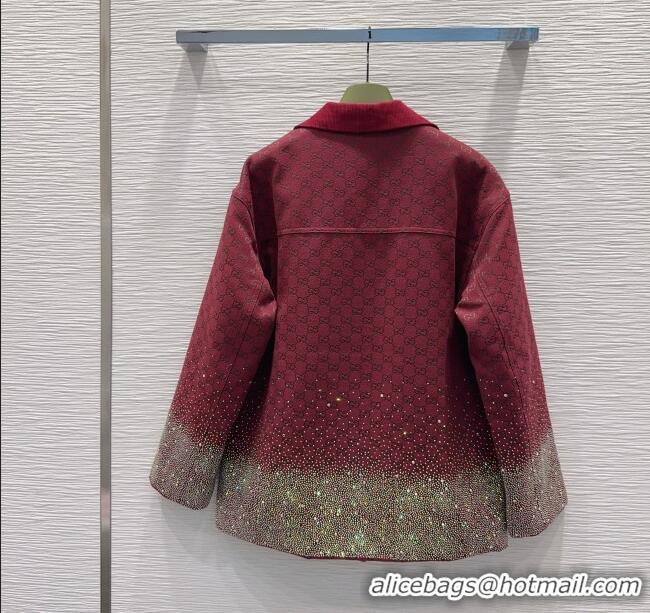 Super Quality Gucci GG and Cotton Padded Jacket with Strass 1015 Red 2025