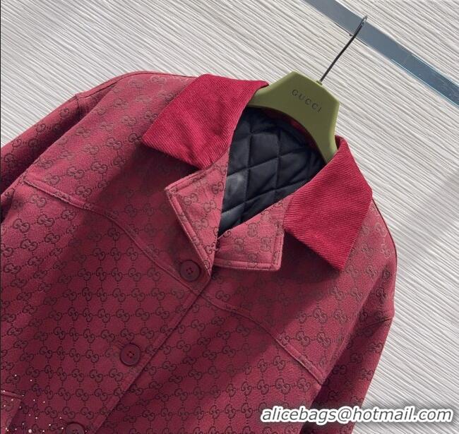 Super Quality Gucci GG and Cotton Padded Jacket with Strass 1015 Red 2025