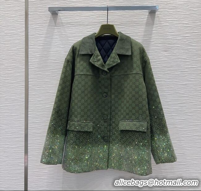 Buy Fashionable Gucci GG and Cotton Padded Jacket with Strass 1015 Green 2025
