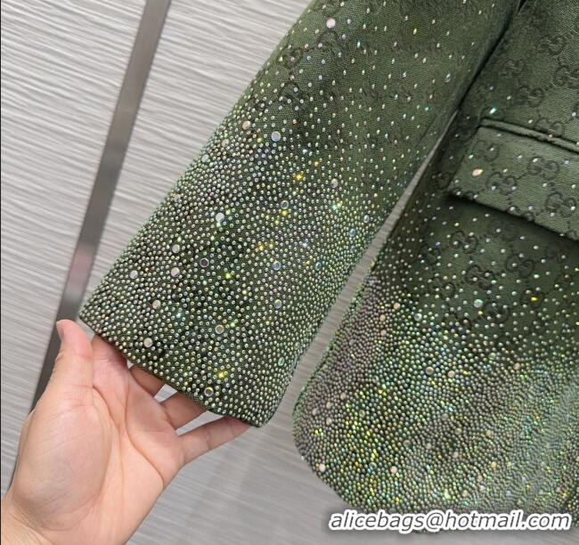 Buy Fashionable Gucci GG and Cotton Padded Jacket with Strass 1015 Green 2025