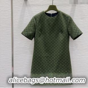 Famous Brand Gucci GG and Cotton Padded Dress with Strass 1015 Green 2025