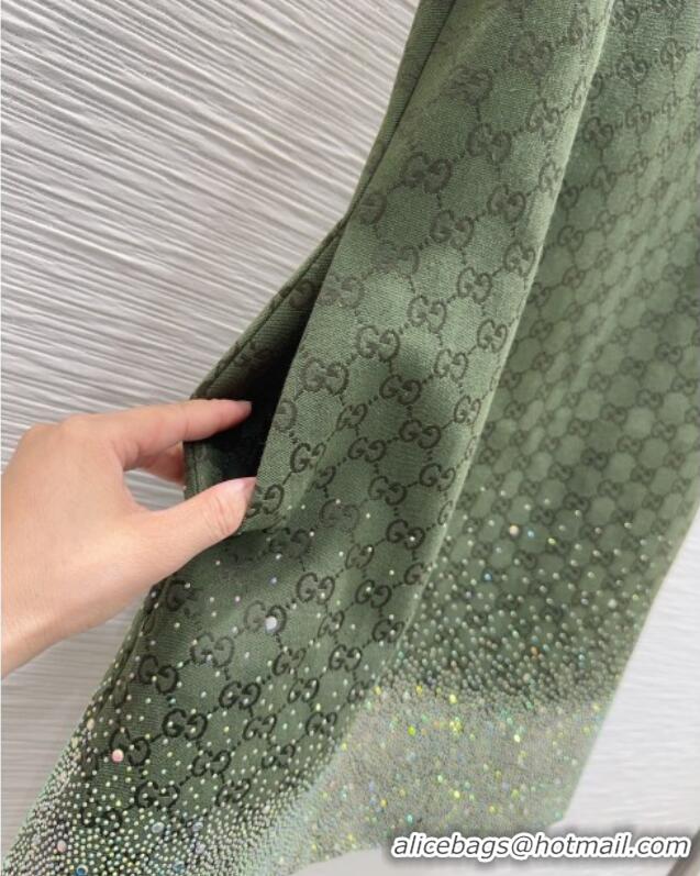 Famous Brand Gucci GG and Cotton Padded Dress with Strass 1015 Green 2025