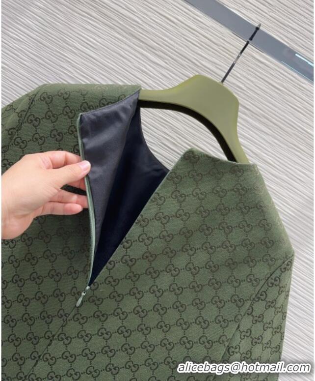 Famous Brand Gucci GG and Cotton Padded Dress with Strass 1015 Green 2025
