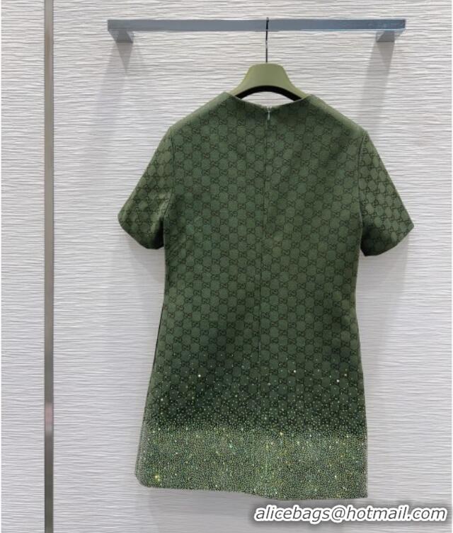 Famous Brand Gucci GG and Cotton Padded Dress with Strass 1015 Green 2025