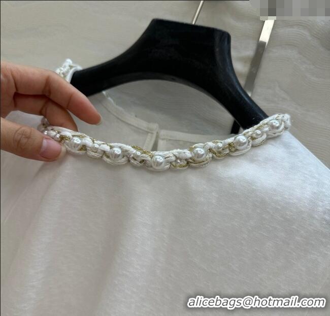 Classic Grade Chanel Cotton T-Shirt with Pearl Collar CH061224 White 2025