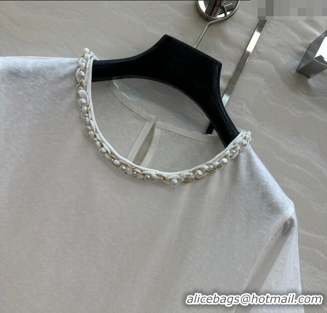 Classic Grade Chanel Cotton T-Shirt with Pearl Collar CH061224 White 2025