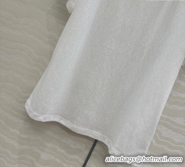 Classic Grade Chanel Cotton T-Shirt with Pearl Collar CH061224 White 2025