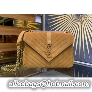 Best Price Saint Laurent College Medium Chain Bag in Quilted Suede 487213 Camel Brown 2024