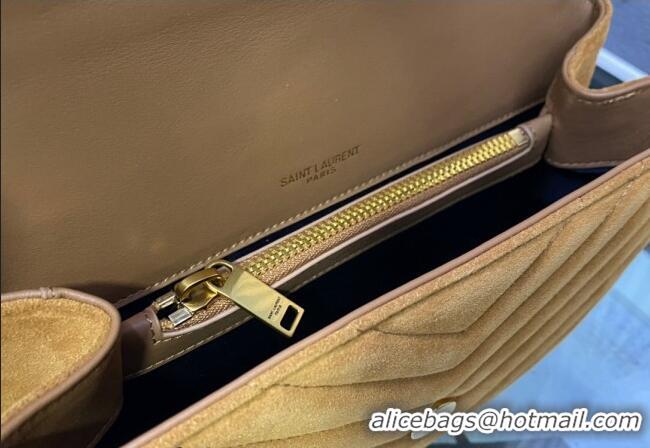 Best Price Saint Laurent College Medium Chain Bag in Quilted Suede 487213 Camel Brown 2024