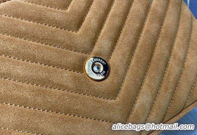 Best Price Saint Laurent College Medium Chain Bag in Quilted Suede 487213 Camel Brown 2024