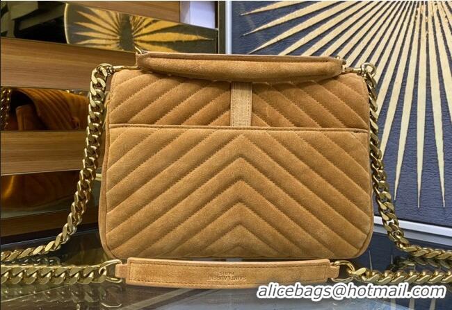Best Price Saint Laurent College Medium Chain Bag in Quilted Suede 487213 Camel Brown 2024