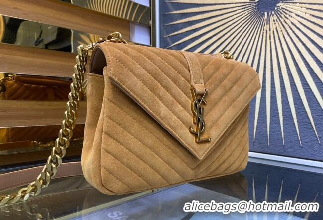 Best Price Saint Laurent College Medium Chain Bag in Quilted Suede 487213 Camel Brown 2024