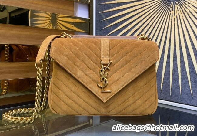 Best Price Saint Laurent College Medium Chain Bag in Quilted Suede 487213 Camel Brown 2024