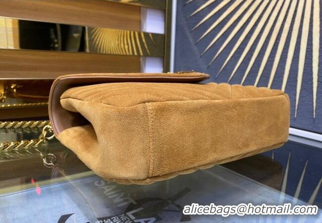 Best Price Saint Laurent College Medium Chain Bag in Quilted Suede 487213 Camel Brown 2024