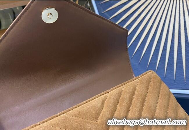 Best Price Saint Laurent College Medium Chain Bag in Quilted Suede 487213 Camel Brown 2024
