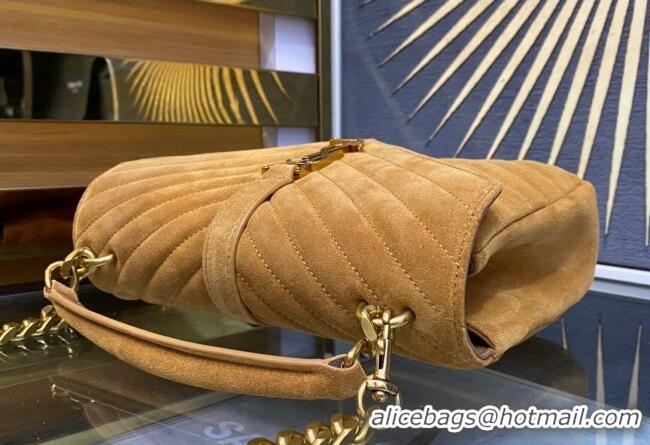 Best Price Saint Laurent College Medium Chain Bag in Quilted Suede 487213 Camel Brown 2024
