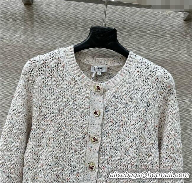 Super Quality Chanel Cashmere Blend Knit Cardigan 0620 White 2025