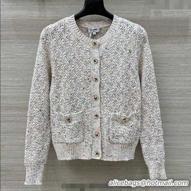 Super Quality Chanel Cashmere Blend Knit Cardigan 0620 White 2025