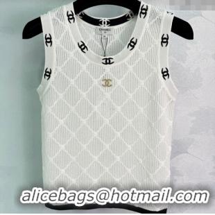 ​Top Quality Chanel Knit Vest with CC Charm 0620 White 2025